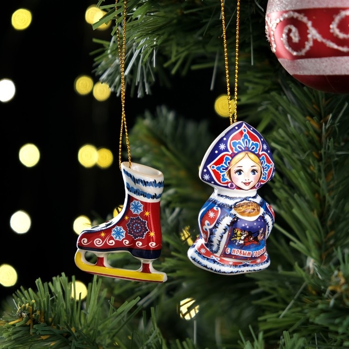 Набор ёлочных игрушек "Снегурочка и конек", 6 см
