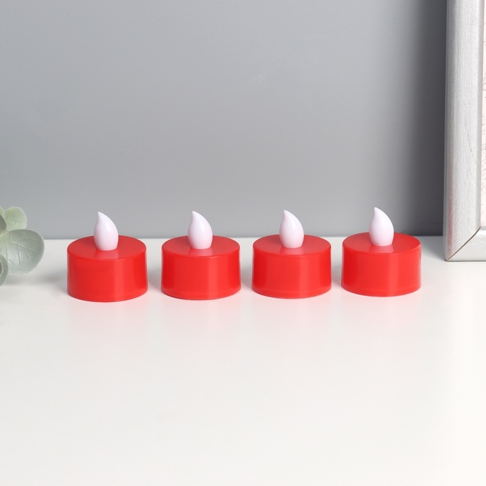 Светодиодные свечи, ночники LED RISALUX &laquo;Сделаем светлее&raquo; набор 4 шт., красные, RGB, 3.5&times;3.5&times;4 см