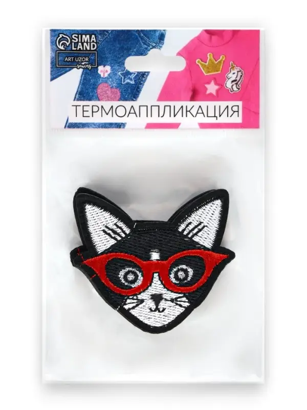 Термоаппликация &laquo;Кот в очках&raquo;, 6&times;6 см, чёрная