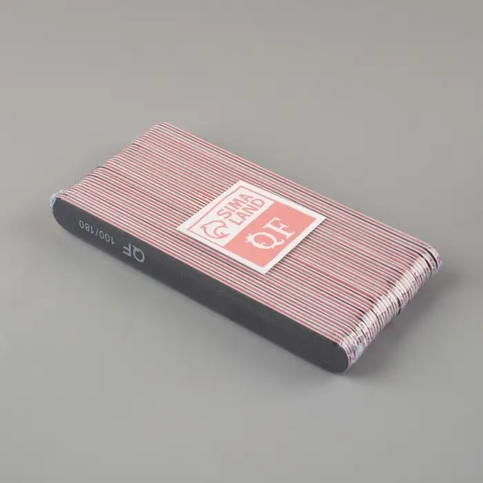 Пилка для ногтей, прямая, 100/180 грит, 18 см, фасовка 20 шт., чёрная