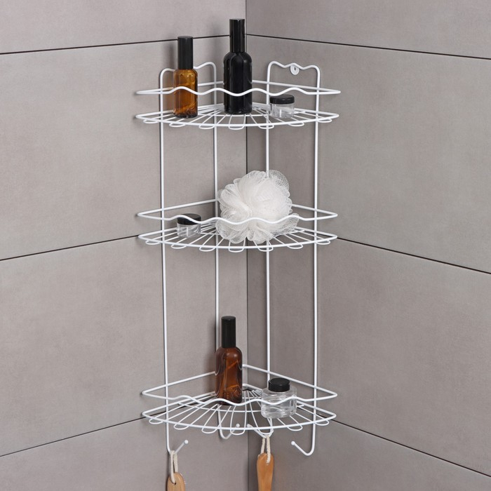 Полка для ванной угловая 3-х ярусная &laquo;Волна&raquo;, 24&times;24&times;64 см, цвет белый