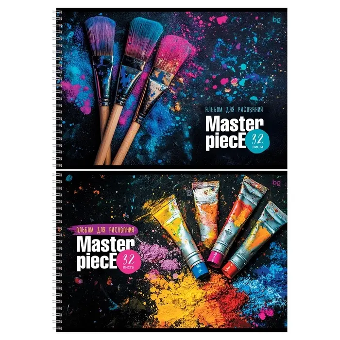 Альбом для рисования А4, 32 листа на гребне, BG &laquo;Шедевр&raquo;, обложка мелованный картонМИКС