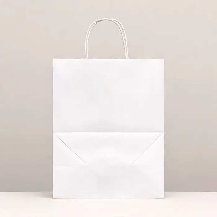 Пакет крафт без печати, белый, круглая ручка 24&times;14&times;28 см