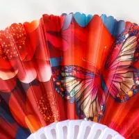 Веер пластик, текстиль "Бабочки и цветы" МИКС 23 см