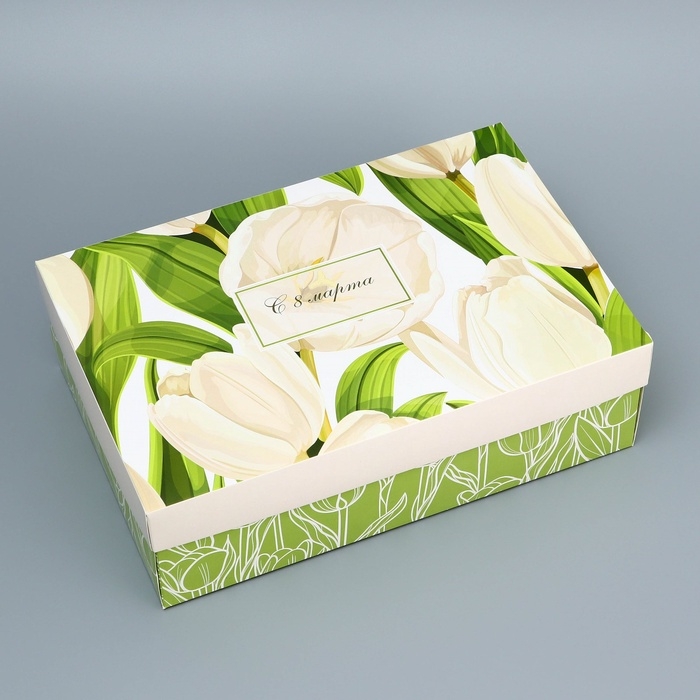 Коробка складная, крышка-дно, "С 8 марта", 30 х 20 х 9 см без окна