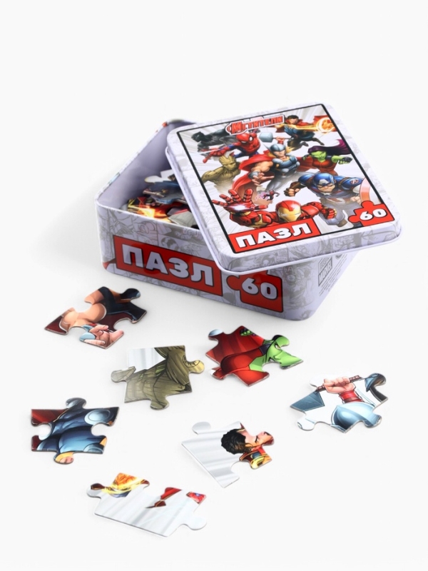 Пазл в металлической коробке "Мстители", 60 деталей