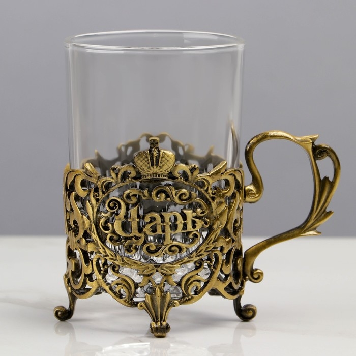 Подстаканник со стаканом "Царь", 12,5 х 12,5 х 13 см