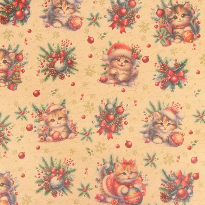 Бумага упаковочная новогодняя &laquo;Котик&raquo;, бурый крафт, 80 г/м&sup2; , 50&times;70 см