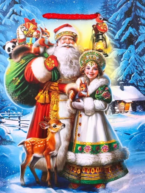 Пакет подарочный новогодний ламинированный, &laquo;Дед Мороз с подарками&raquo; , 18&times;10&times;22.3 см