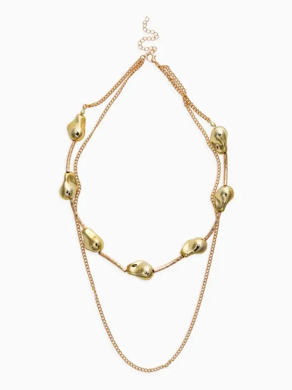Колье "Борокко", цепь, 2 яруса, цвет золото