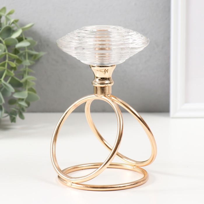 Подсвечник металл, стекло на 1 свечу "Иллюзия воды" d=3,5 см золото 10х10х17 см