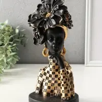 Бюст полистоун "Девушка с цветком, в наряде в клетку" чёрный 13,3х12,3х29,5 см