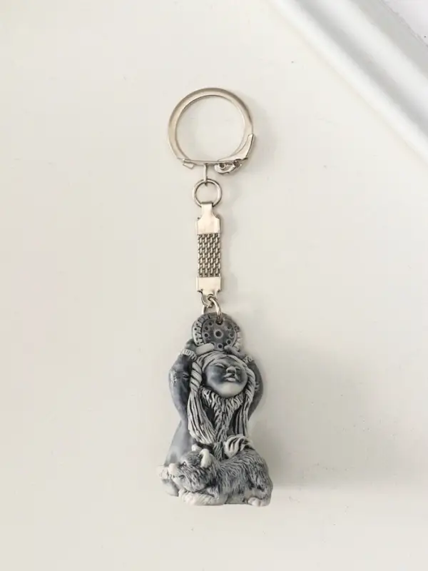 Брелок "Девочка со щенком и бубном маленькая" 4,8 см