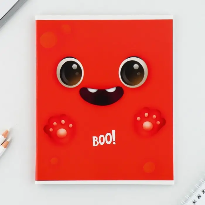 Тетрадь в клетку, 48 л., А5, на скрепке, блок №1, Boo!, МИКС