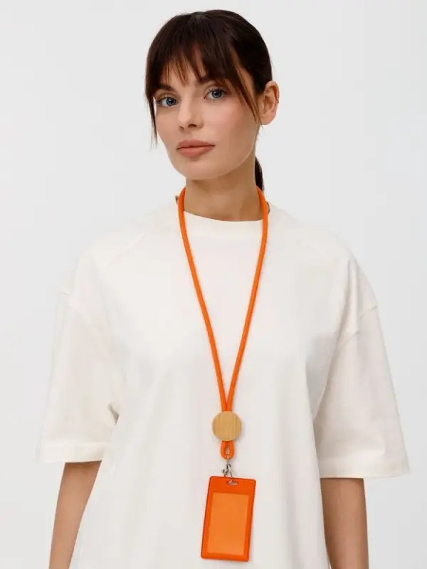 Шнурок для бейджа Tube Wood, оранжевый