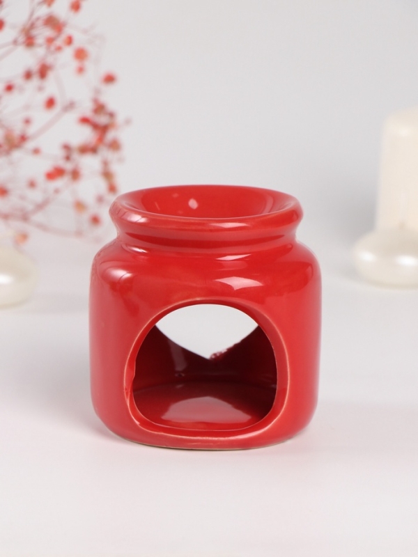 Аромалампа керамика + ароматический воск "Сердце" красная 7,5х7,5х8 см