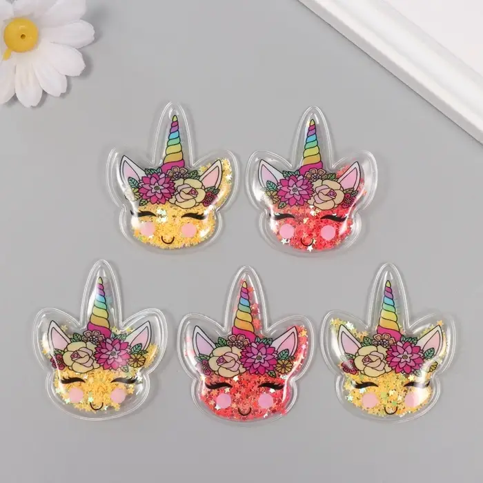 Шейкер для творчества PVC "Единорог с цветами" с глиттером МИКС 6х5,2 см