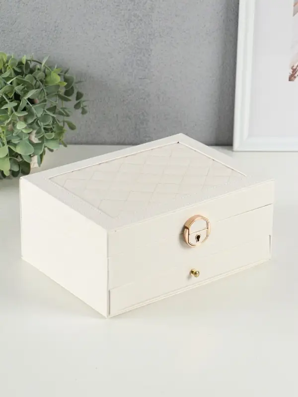 Шкатулка для украшений "Стёганная" 2 яруса, цвет белый, 17,5х23,5х10,5 см