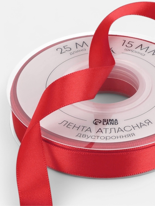 Лента атласная двухсторонняя №0250 15мм*25&plusmn;1м алый TR