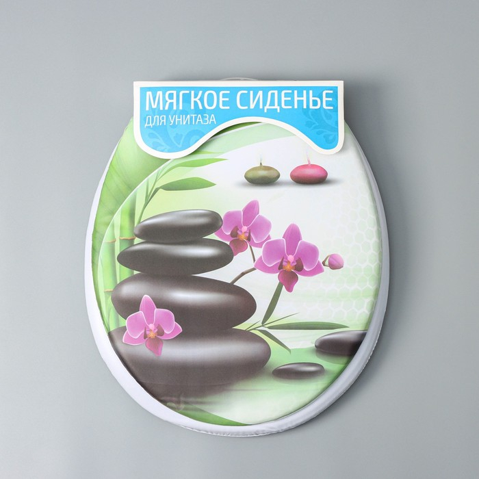 Сиденье для унитаза с крышкой Доляна &laquo;Камни дзен&raquo;, 40&times;37 см, мягкое
