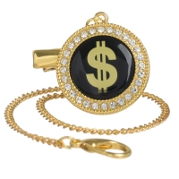 Соска - пустышка силиконовая ортодонтическая &laquo;Доллар&raquo;, от 6 мес., с колпачком + держатель - цепочка, цвет золотой/черный, стразы