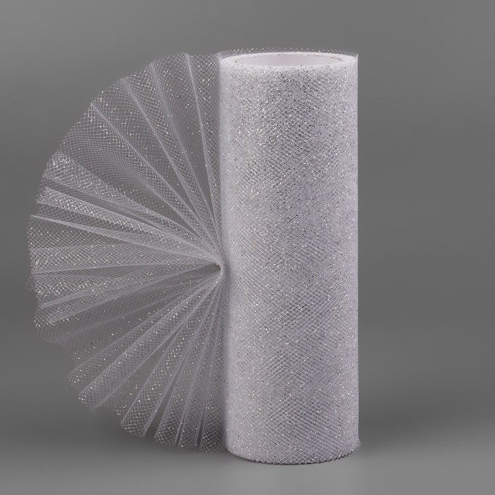 Фатин с глиттером, 15 см, 11 ± 1 г/кв.м, 9 ± 0,5 м, цвет серебряный №06 Фатин с глиттером, 15 см, 11 ± 1 г/кв.м, 9 ± 0,5 м, цвет серебряный №06