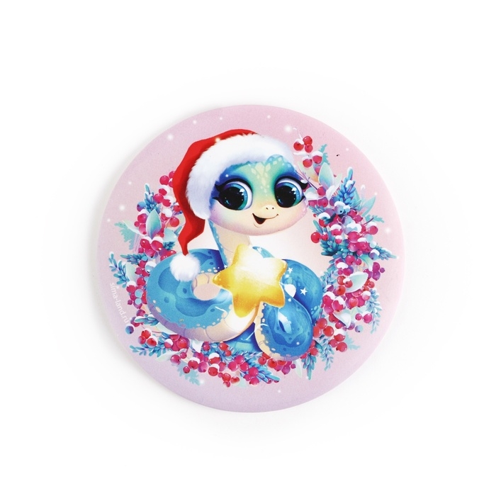 Зеркало карманное новогоднее &laquo;Новый год: Милая змейка&raquo;, диам.7 см