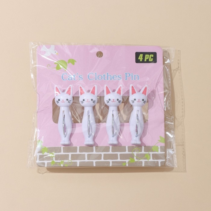 Прищепки бельевые &laquo;Коты&raquo;, 7 см, 4 шт, цвет белый