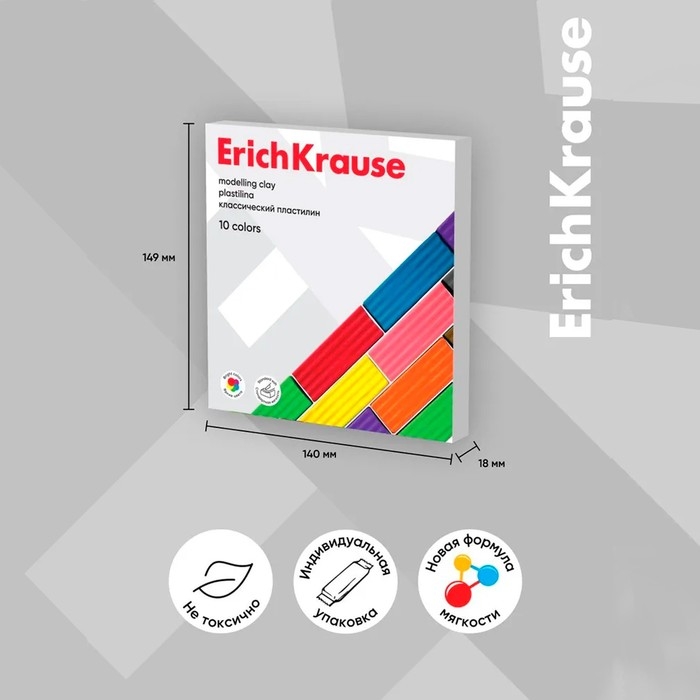 Пластилин 10 цветов, 160 г, ErichKrause Basic, в картонной упаковке