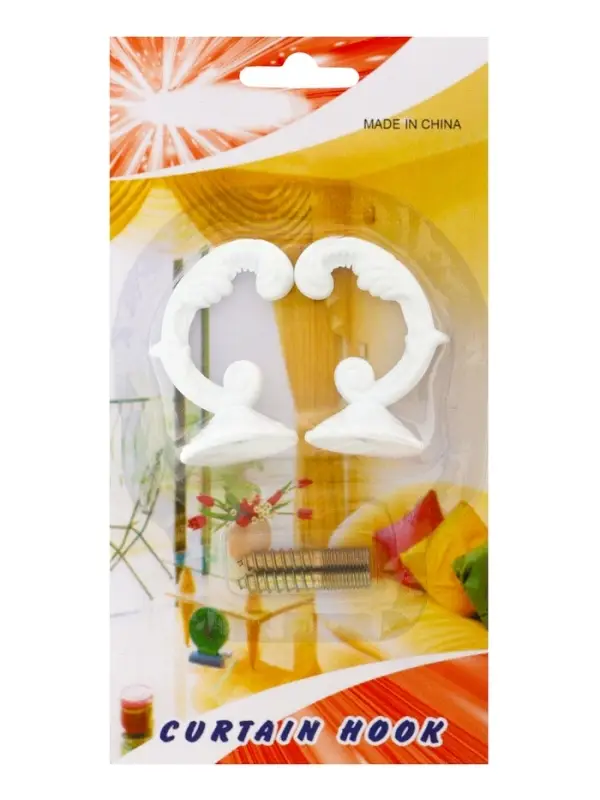 Крючок для штор ТУНДРА KS002, однорожковый, цвет белый, 2 шт