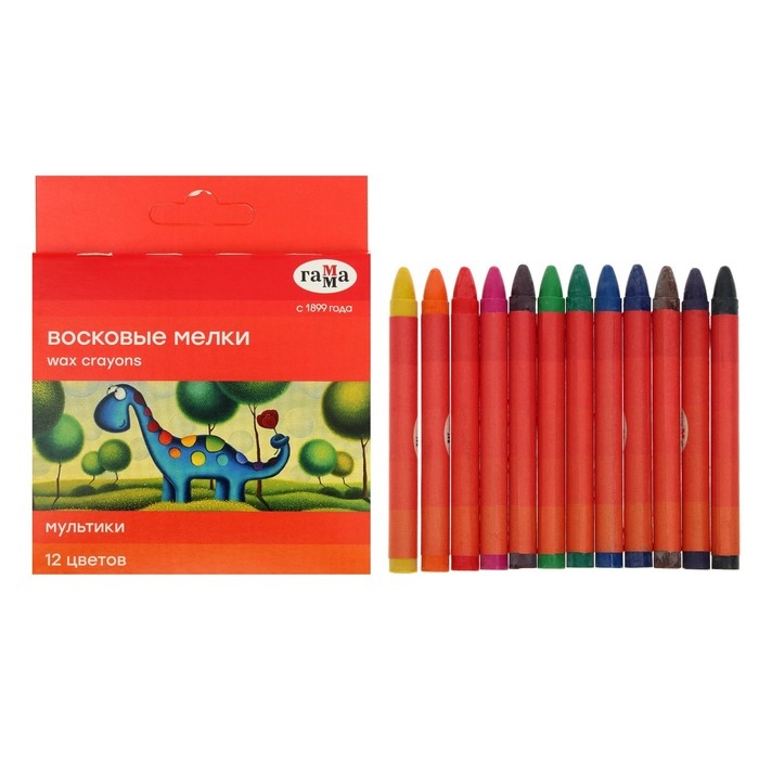 Мелки восковые 12 цветов, "Гамма" "Мультики", круглые, европодвес