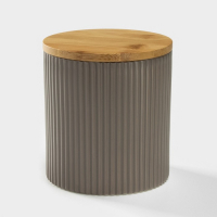 Банка для хранения сыпучих продуктов &laquo;Дымка&raquo;, 1,1 л, 12&times;13 см, с бамбуковой крышкой, керамическая, цвет бежевый