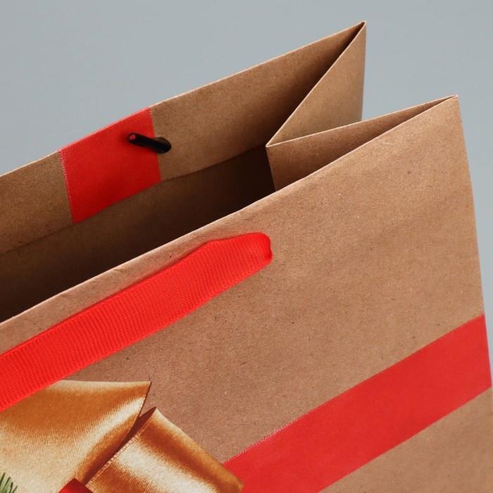 Пакет подарочный новогодний крафтовый горизонтальный &laquo;Подарок в Новый год&raquo;, ML 27 х 23 х 11.5 см, Новый год