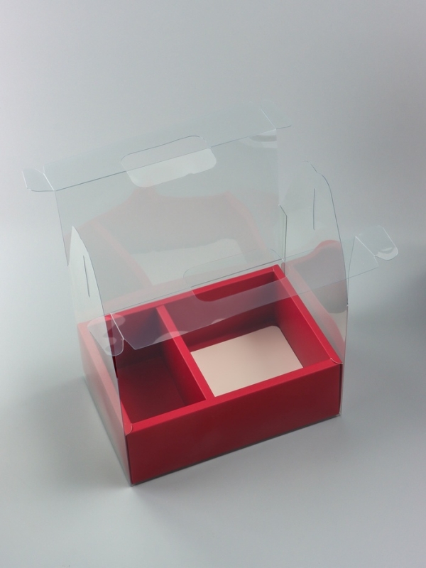 Коробка с PVC для цветов и десертов 26 х 18 х 30 см, красный