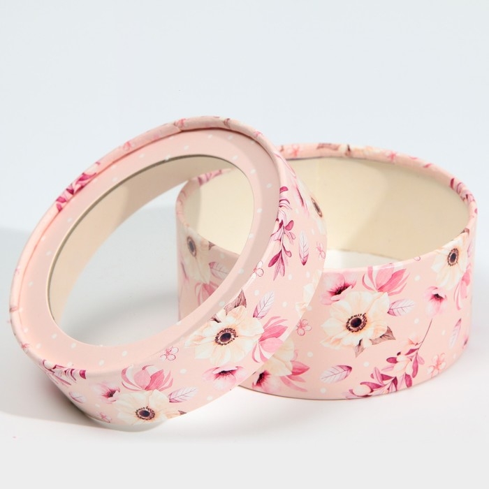 Коробка для макарун, кондитерская упаковка тубус с окном, &laquo;Розовые цветы&raquo; 12 х 12 х 5 см