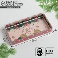 Коробка для кондитерских изделий с пластиковой крышкой &laquo;Гирлянды&raquo;, 10.5 х 21 х 3 см