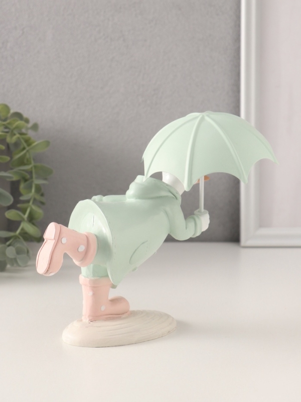 Сувенир полистоун "Утка в зелёном дождевике в сапогах в горох, с зонтом" 15х9х12,5 см