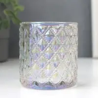 Подсвечник стекло стаканчик на 1 свечу "Ромбики" перламутр 7,5х7х7 см