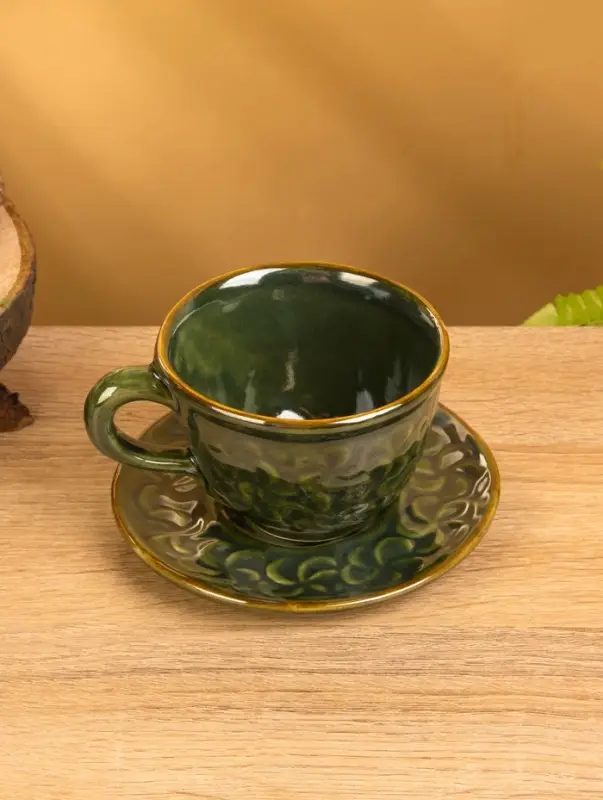 Чашка с блюдцем &laquo;Флора 1&raquo;, 13&times;13&times;8 см, керамика, зелёная