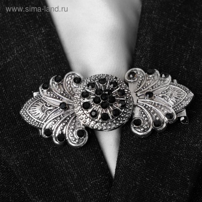 Зажим для кардигана &laquo;Восток&raquo;, цвет чёрный в чернёном серебре