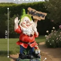 Садовая фигура из полистоуна &laquo;Гном с табличкой WELCOME с петухом&raquo;, 61&times;23&times;36 см, МИКС