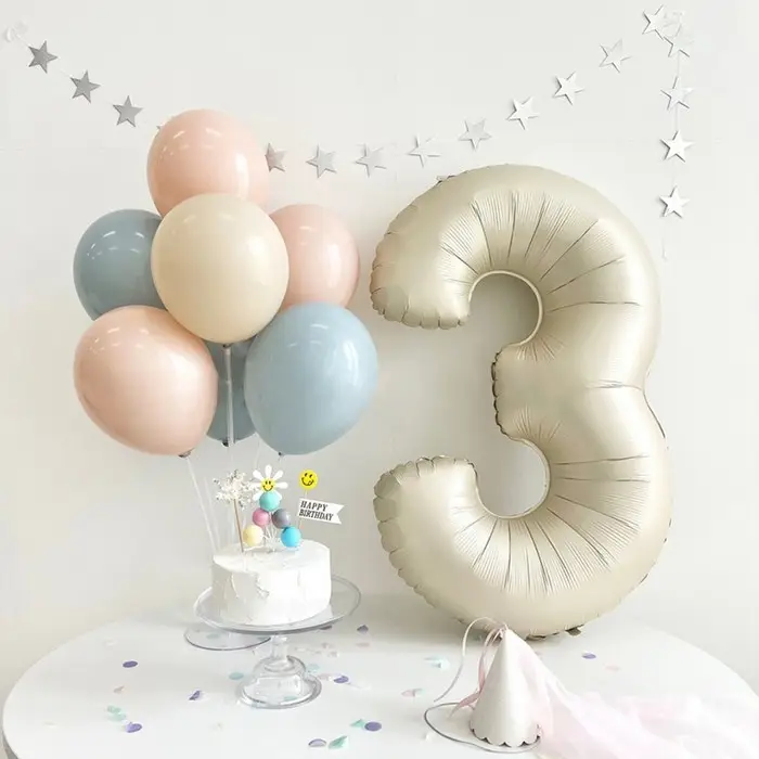 Шар фольгированный 40" Цифра 3, цвет &laquo;Взбитые сливки&raquo;