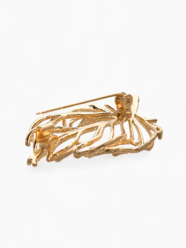Брошь "Лист" веточка, цвет золото