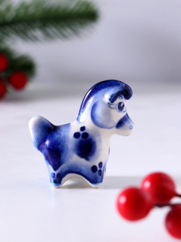 Сувенир Конь Дымка, 5х5,5х2,5 см, гжель