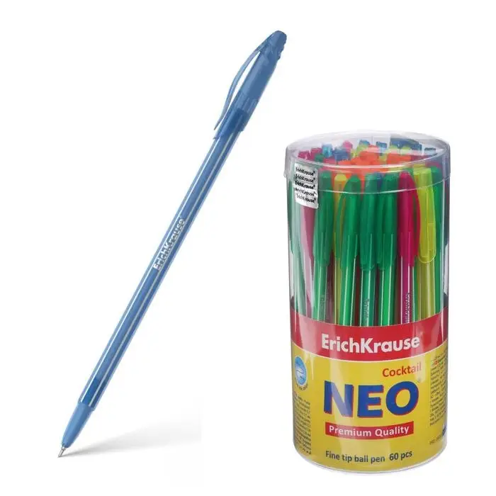 Ручка шариковая ErichKrause Cocktail, игольчатый узел 0.7 мм, чернила синие, одноразовая, МИКС