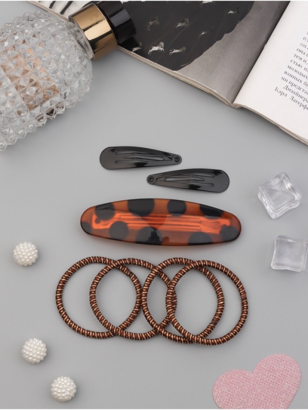 Набор для волос "Авиталь" (4 резинки 6,5см, автомат 8см, 2 невидимки 4,5 см) чёрн коричн