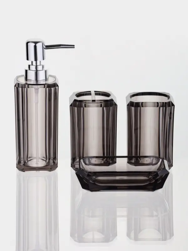 Набор для ванной "Кристалл" 4 предмета (дозатор, 2 стакана, мыльница)