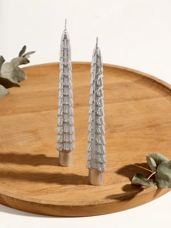 Набор новогодних свечей "Ель" 1,9х1,9х20 см, 2 шт, серебро