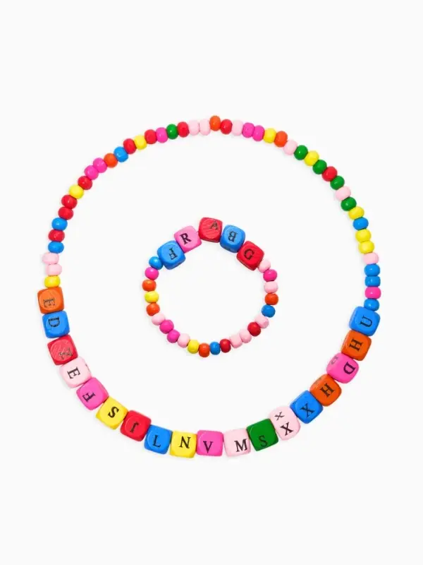 Набор детский &laquo;Выбражулька&raquo; 2 предмета: бусы, браслет d=6 см. алфавит, дерево, разноцветный