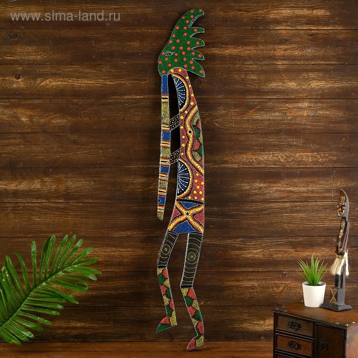 Панно "Абориген с флейтой" МИКС дерево 100х15х1 см